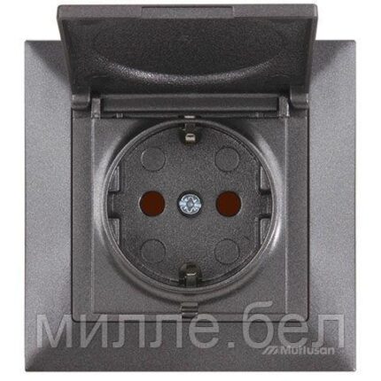 Розетка 1-ая (скрытая, с/з, шторки, с крышкой) дымчатая, DARIA, MUTLUSAN (16 A, 250 V, IP 20)