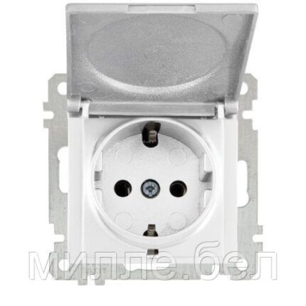Розетка 1-ая (скрытая, с/з, с крышкой) белая, ELITRA, MUTLUSAN (16 A, 250 V, IP 20)
