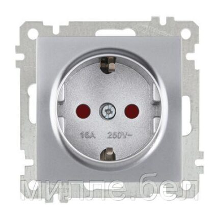 Розетка 1-ая (скрытая, с/з, шторки) серебро, ELITRA, MUTLUSAN (16 A, 250 V, IP 20)