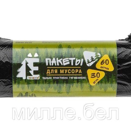 Мешки для мусора, 60 л, 30 шт, "Е-Ромашка", черные, РОМАШКА (58х68 см/ 6 мкм)