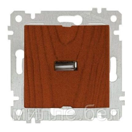Розетка 1-ая USB (скрытая, без рамки) вишня, RITA, MUTLUSAN (USB-зарядка, 5V-2.1A)