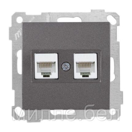 Розетка компьютерная 2xRJ45 (Cat5e) дымчатая, ELITRA, MUTLUSAN