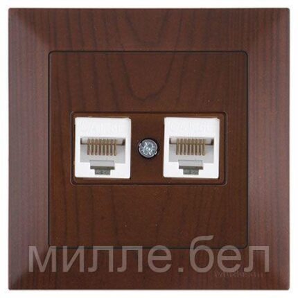 Розетка компьютерная 2xRJ45 (Cat5e, скрытая) орех, DARIA, MUTLUSAN ((2xRJ 45) 8-pin, соединения типа 568A или