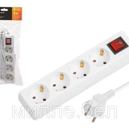 Удлинитель 5м (4 роз., 2,2кВт, с/з, выкл, ПВС 3х0,75) Юпитер (ЮПИТЕР)