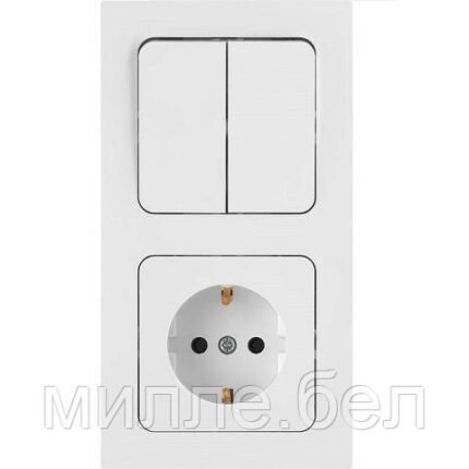 Блок выкл. 2 клав. + розетка (скрытая, с/з) белая, Astrum, BYLECTRICA