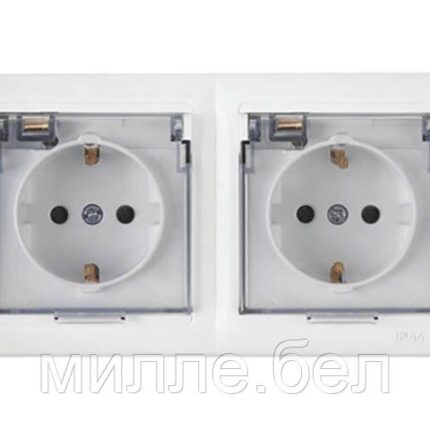 Розетка 2-ая (cкрытая, с/з, брызг. защ.) белая, Стиль, Bylectrica (Установка в двухместную коробку)