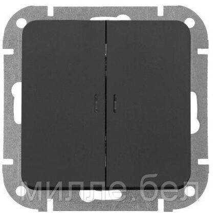 Выключатель 2 клав. (cкрытый, 10А) со световой индикацией карбон, Astrum, BYLECTRICA