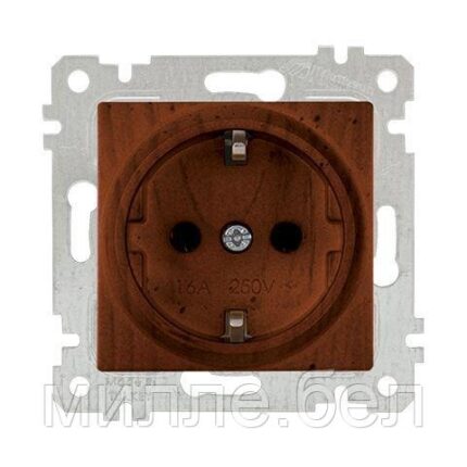 Розетка 1-ая (скрытая, без рамки, с/з) орех, RITA, MUTLUSAN (16 A, 250 V, IP 20)
