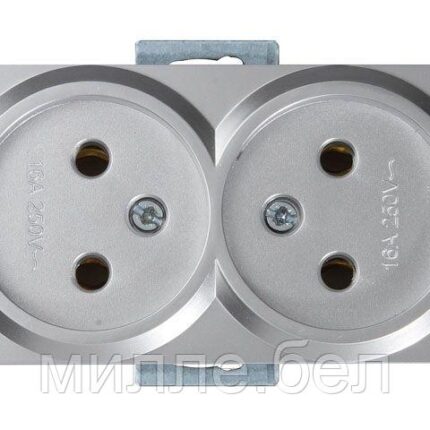 Розетка 2-ая (скрытая, б/з) серебро, RITA, MUTLUSAN (16 A, 250 V, IP 20)