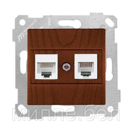Розетка телефонная + компьютерная (RJ12+Cat5e, скрытая, без рамки) орех, RITA, MUTLUSAN
