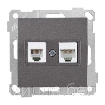Розетка телефонная + компьютерная (RJ12+Cat5e) дымчатая, ELITRA, MUTLUSAN