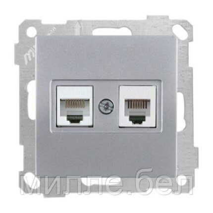 Розетка телефонная + компьютерная (RJ12+Cat5e) серебро, ELITRA, MUTLUSAN