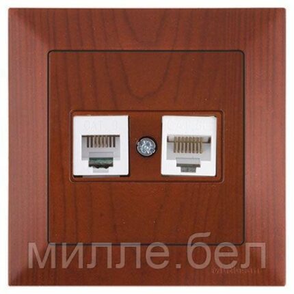 Розетка телефонная + компьютерная (RJ12+Cat5e, скрытая) вишня, DARIA, MUTLUSAN (Cat-3 (RJ 12)   4-pin + (RJ