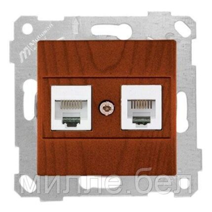 Розетка телефонная + компьютерная (RJ12+Cat5e, скрытая, без рамки) вишня, RITA, MUTLUSAN
