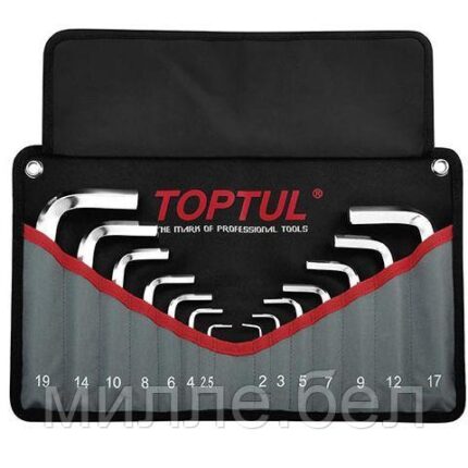 Набор ключей шестигр. 2-19мм 14шт (черное полотно) TOPTUL