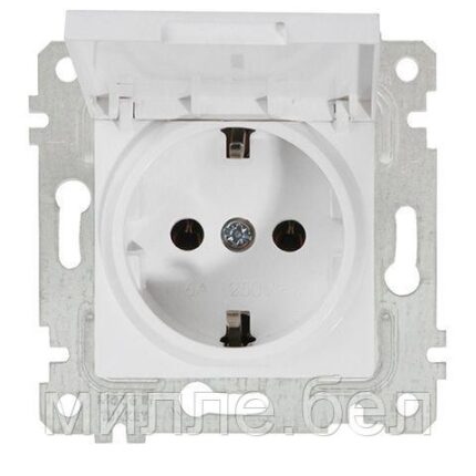 Розетка 1-ая (скрытая, без рамки, с/з, с крышкой) белая, RITA, MUTLUSAN (16 A, 250 V, IP 20)