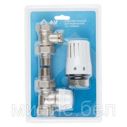 Комплект кранов прямой 1/2" для радиатора с термоголовкой, AV Engineering (инд. упак.) (M30x1.5)