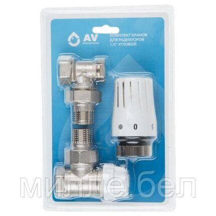 Комплект кранов угловой 1/2" для радиатора с термоголовкой, AV Engineering (инд. упак.) (M30x1.5)