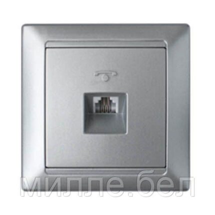 Розетка 1-ая телефонная (скрытая) серебро, Стиль, BYLECTRICA (85,2х75х40мм)