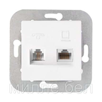 Розетка 2-ая комби телефонная+компьютерная (скрытая) белая, Уют, Bylectrica