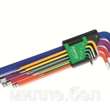 Набор ключей шестигр. 1,5-10мм 9шт экстра-длин.с шар. цветные TOPTUL