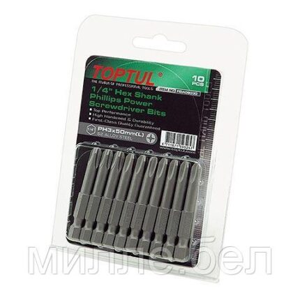 Насадка крестообразная PH3 50мм 10 шт блистер TOPTUL