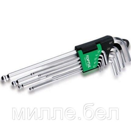 Набор ключей шестигр. 1/16"-3/8" 9шт длин.с шар. TOPTUL