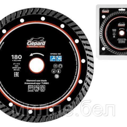 Алмазный круг 180х22 мм универс. Turbo GEPARD (сухая и мокрая резка, диск)
