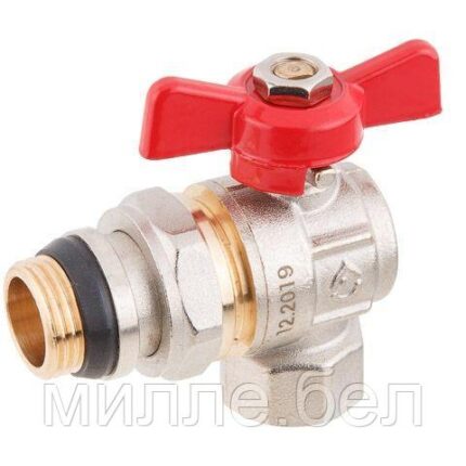 Кран шаровый угловой 1/2" нар.-вн. бабочка (со сгоном) PN40, AV Engineering (с уплотнительным кольцом)