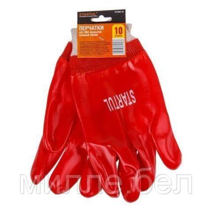Перчатки х/б, ПВХ покрытие (полный облив) 10 р-р STARTUL (Гранат)