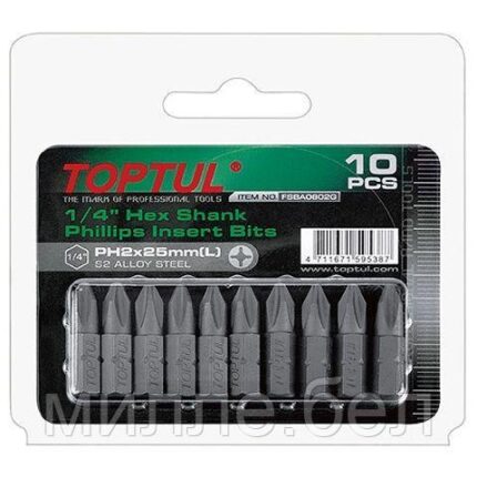 Насадка крестообразная PH3 25мм 10шт блистер TOPTUL