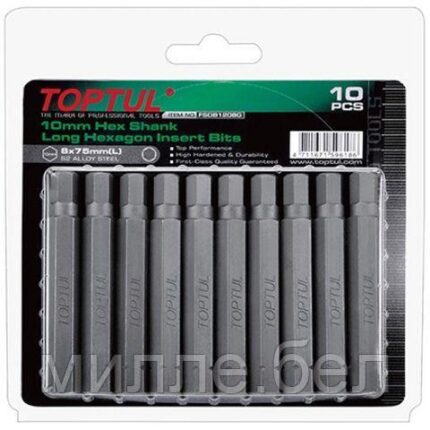Насадка шестигранник 12мм удлиненн. 75mm 10шт блистер TOPTUL
