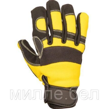 Перчатки виброзащитные из синтетической кожи, Vibro Pro, р-р 9/L, черно-желтые, JetaSafety (шов: кевлар) (JETA