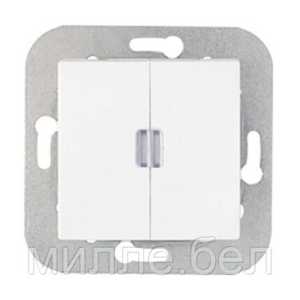 Выключатель 2 клав. (cкрытый, 10А) со световой индикацией, белый, Уют, BYLECTRICA