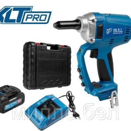 Аккум. заклепочный пистолет BULL CRG 1018 в чем. XLTpro, БЕСЩЕТ., 25 мм, 10000 Н, 1х4 А*ч (2.4, 3.2, 4.0, 4.8