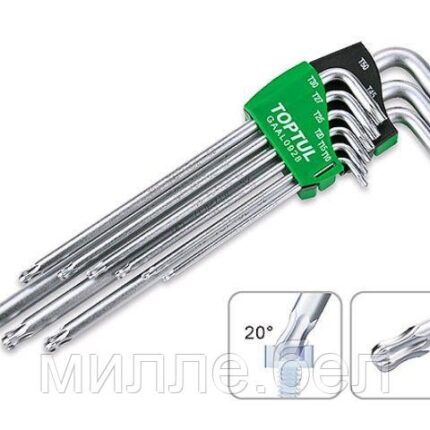 Набор ключей Torx T10-Т50 9шт длинных, с отверстием и шариком TOPTUL