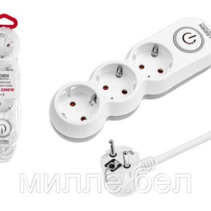 Удлинитель 3м (3 роз., 2,2кВт, с/з, выкл, ПВС 3х0,75) LEIDEN ELECTRIC