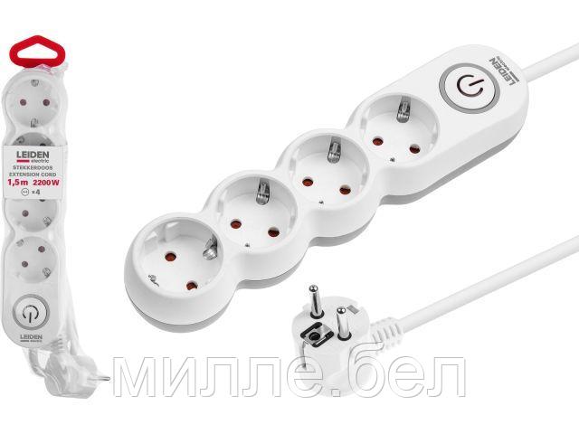 Удлинитель 1,5м (4 роз., 2,2кВт, с/з, выкл, ПВС 3х0,75) LEIDEN ELECTRIC