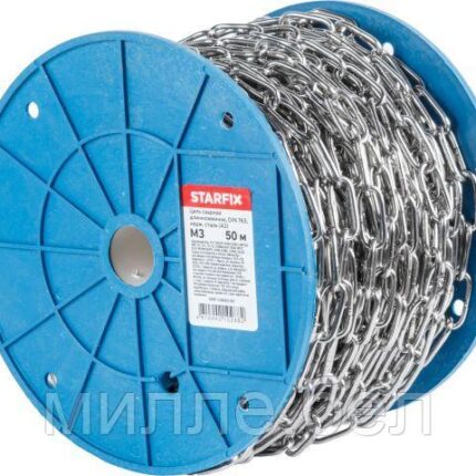 Цепь сварная длиннозвенная М3 нерж.сталь (А2), DIN 763 (бухта 50м) STARFIX