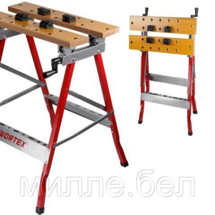 Верстак складной WORTEX WB 1560 в кор.МДФ, 605x640x800 мм, регулировка столешницы (нагрузка до 150 кг, масса 6