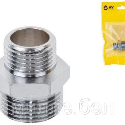 Ниппель ред. 3/4" нар. х 1/2" нар. ХРОМ, AV Engineering (инд. упак.) (Латунь, макс.  16 бар, макс.  110 °С)