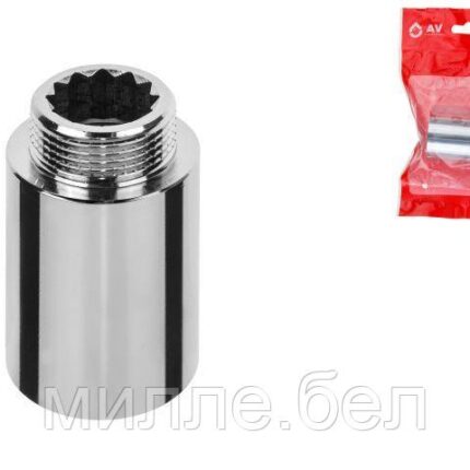 Удлинитель 3/4" вн.-нар. х 50 мм усиленный ХРОМ, AV Engineering (инд. упак.) (Латунь, макс.  16 бар, макс.