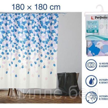 Шторка для ванной (12 колец в комплекте), 180x180 см, Secret, лепестки, PERFECTO LINEA (Материал: ПЭВА)