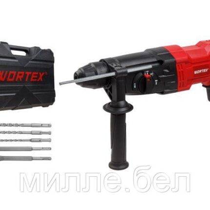 Перфоратор WORTEX RH 2621 в чем. + (2 зубила, 3 сверла) 800 Вт, 2.6 Дж, 3 реж., SDS-plus, Vario-Lock (ОТГРУЗКА