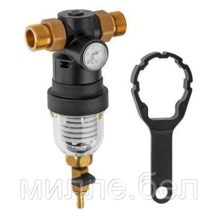 Фильтр самоочищающийся 1" нар., с манометром, AV Engineering (инд. упак.) (промывной латунный, фильтр