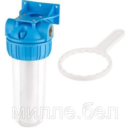 Колба фильтр 10" с прозр. корп. 1", AV Engineering (Латунь, раб. 4.5 бар, макс.  45 °С)