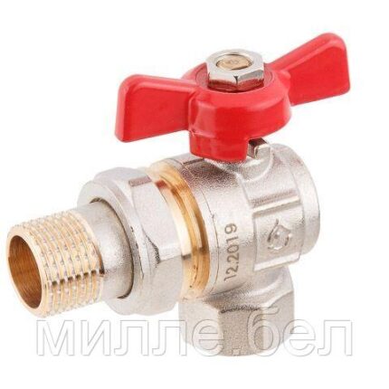 Кран шаровый угловой 1" нар.-вн. бабочка (со сгоном) PN40, AV Engineering