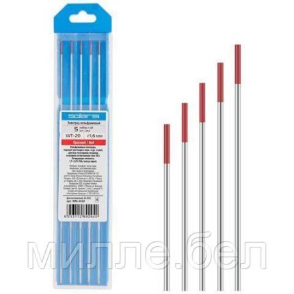 Электрод вольфрамовый красный WT-20, Ф 1,6 мм (набор 5 шт) SOLARIS