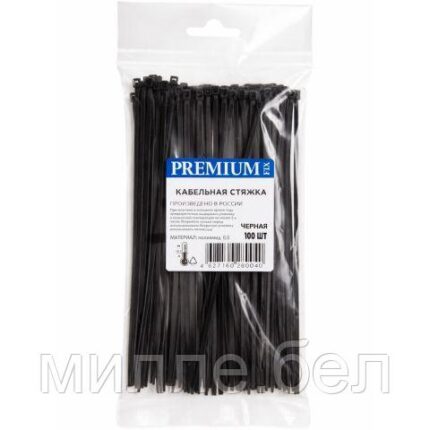 Хомут-стяжка 4.8х300 мм черный (100 шт в уп.) РФ