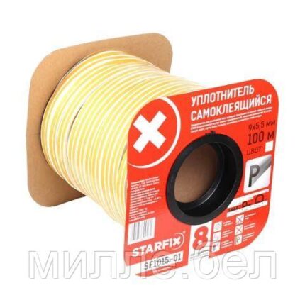 Уплотнитель "P" белый  9х5,5мм 100м (сдвоенный профиль 2х50м) STARFIX